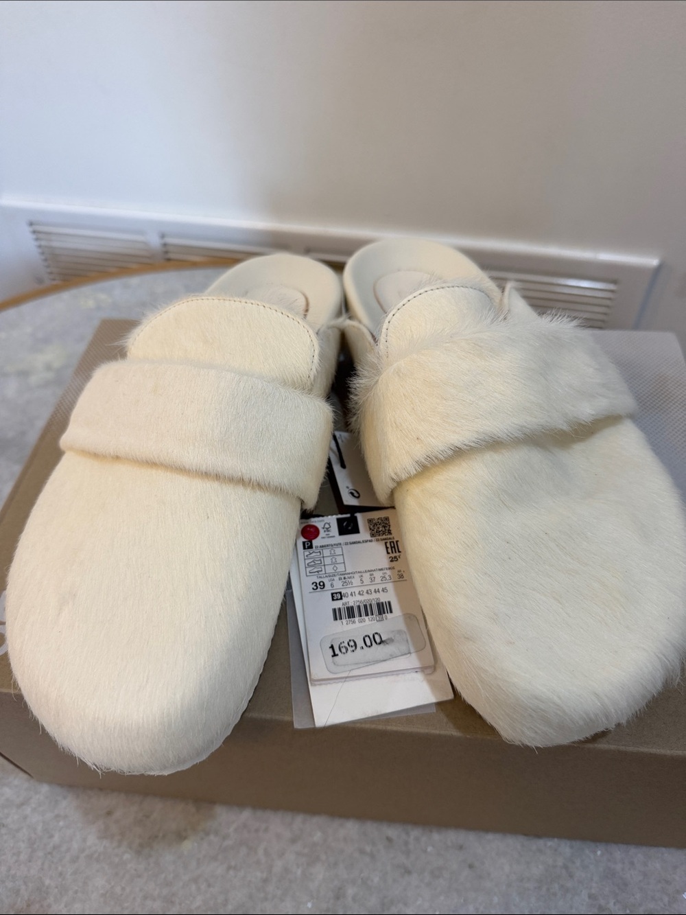 Zara Cream Faux-Fur Slip-On Mules